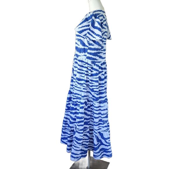 OLIPHANT Dipsy V-Neck Maxi Dress Small Singita Blue White Tiered Flutter Sleeve - Picture 5 of 12